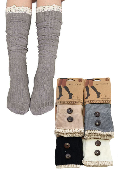 Knee High Socks with Ruffle Lining