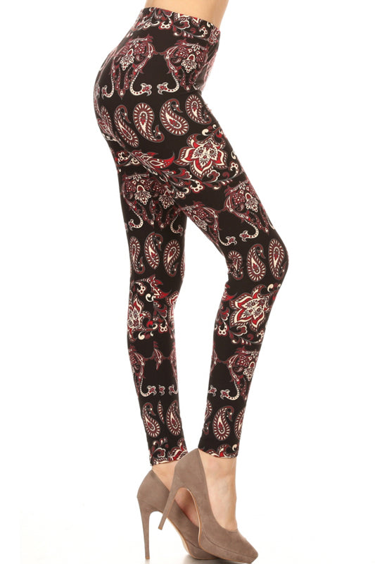 Black Red Paisley Leggings