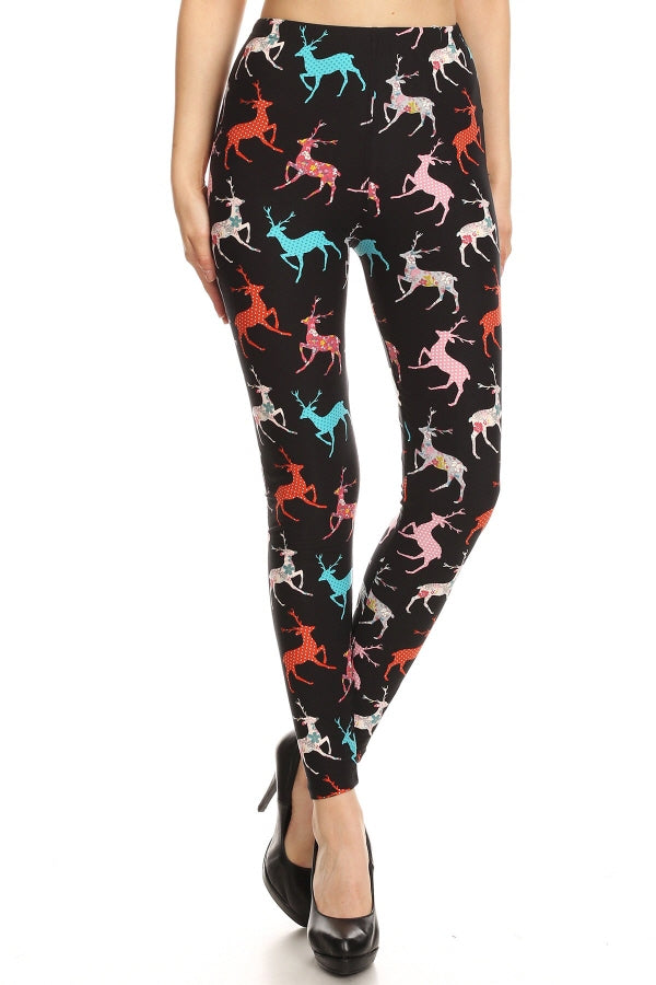 Floral Polka Dot Deer Print Leggings