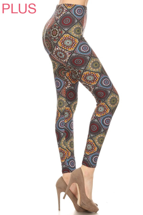 Plus Size Mandala Print Legings