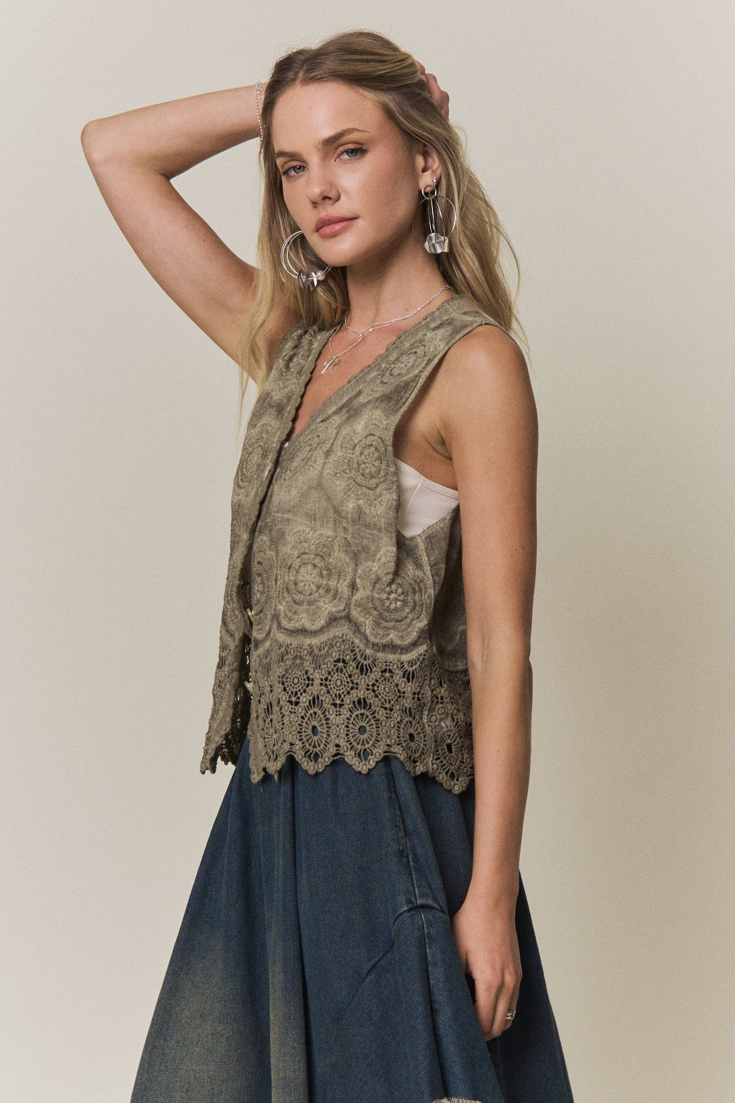 Boho Olive Crochet Lace Vest Tank