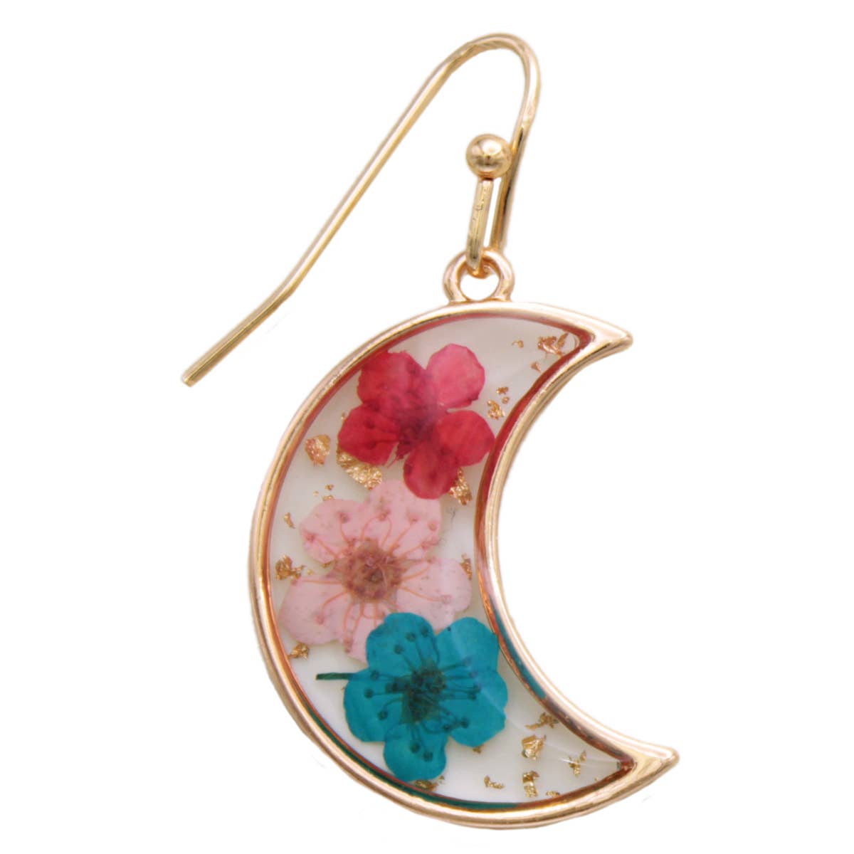Dried Flower Gold Moon Earrings