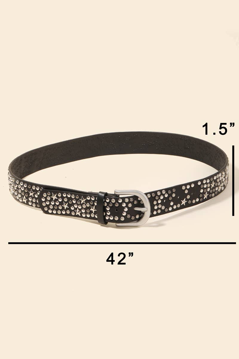 Metallic Stars And Stud Faux Leather Belt