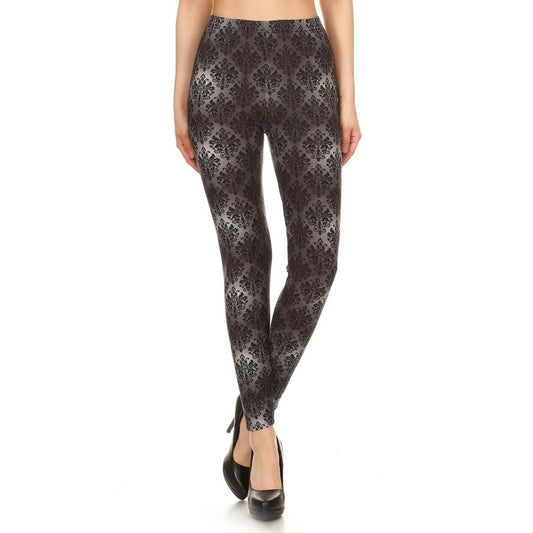 Dark Damask Print Leggings