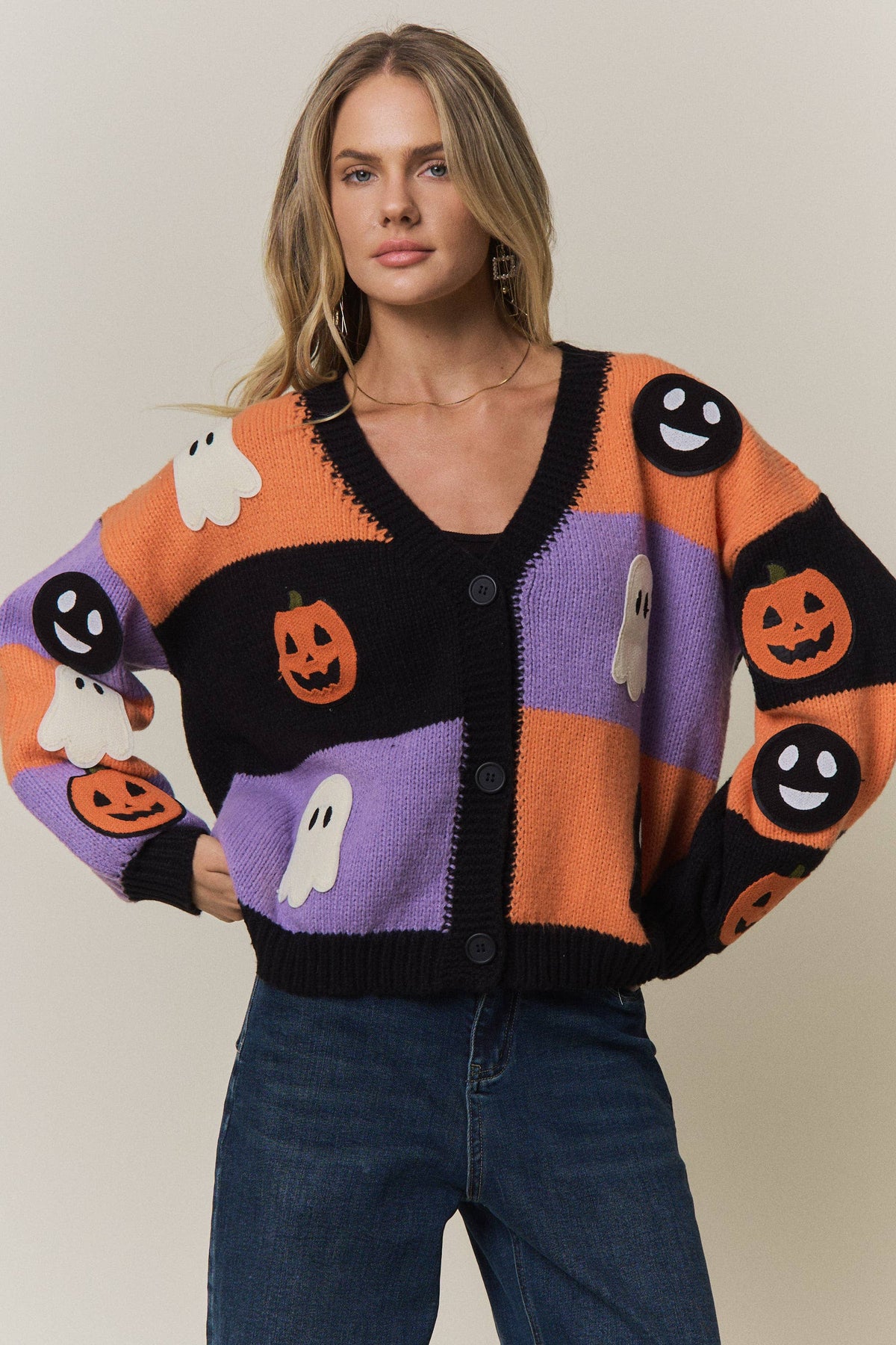 Soft Pumpkin Ghost Festive Cardigan