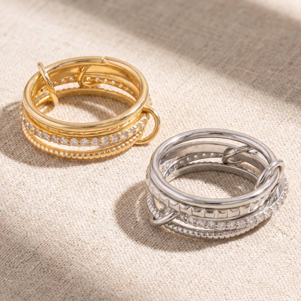 Polished Cz Rope Twist Stackable Ring Set