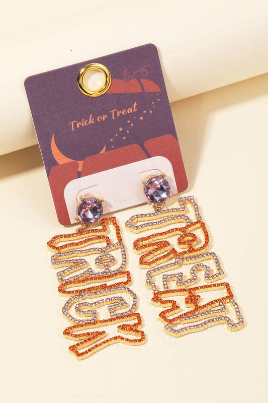 Rhinestone Studded Trick Treat Dangle Earrings
