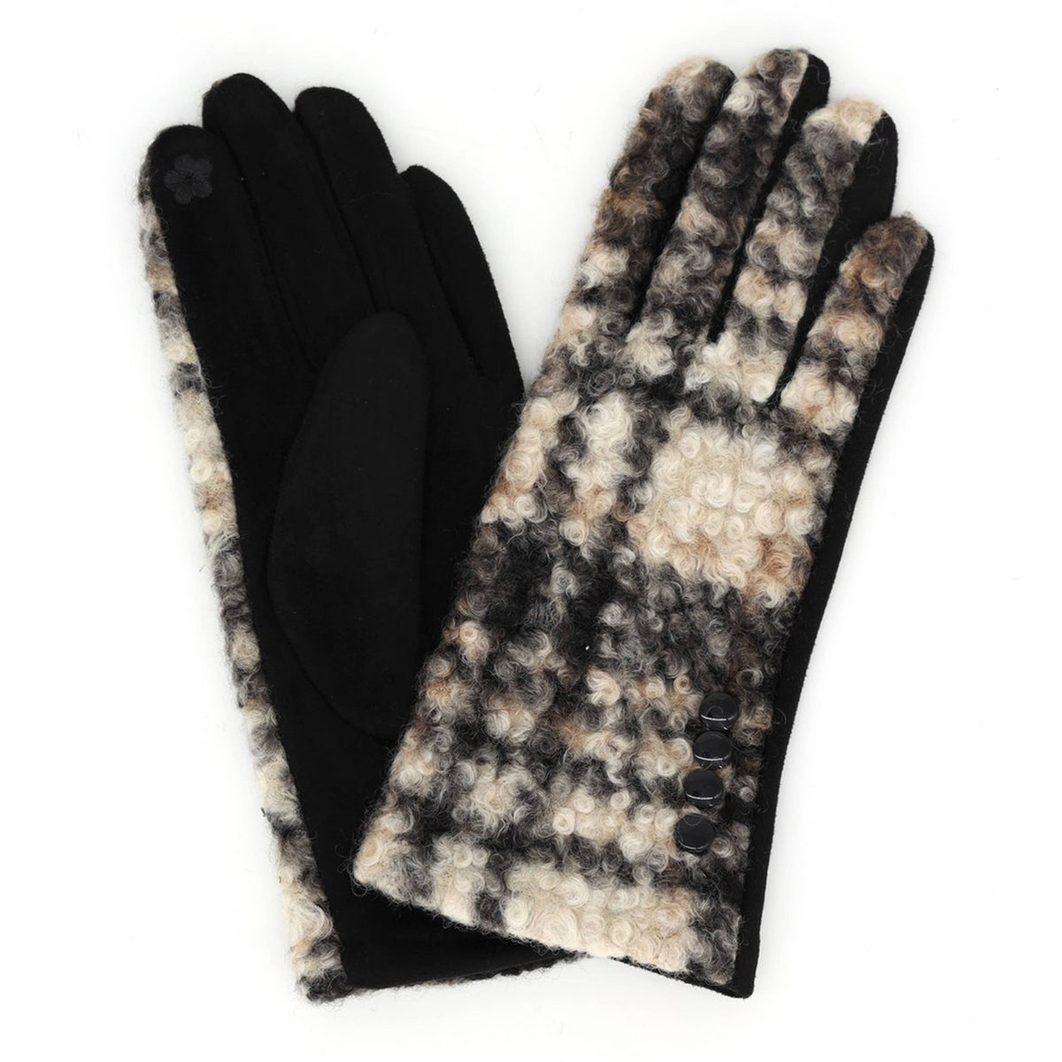 Boucle Checkered Side Buttons Touchscreen Gloves
