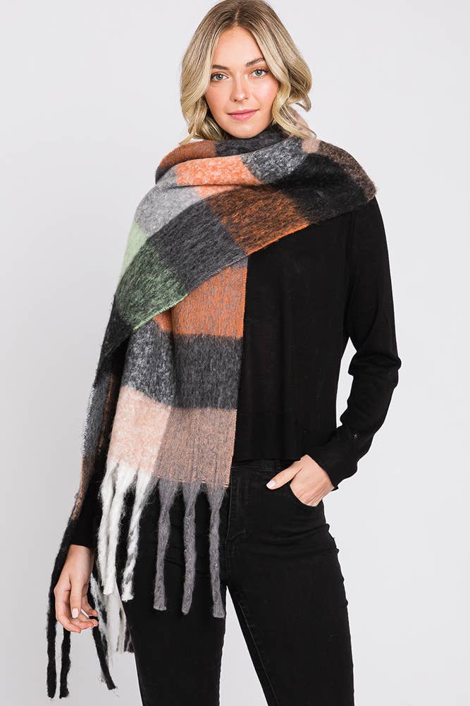 Brushed Multi Color Plaid Fringe Winter Scarf