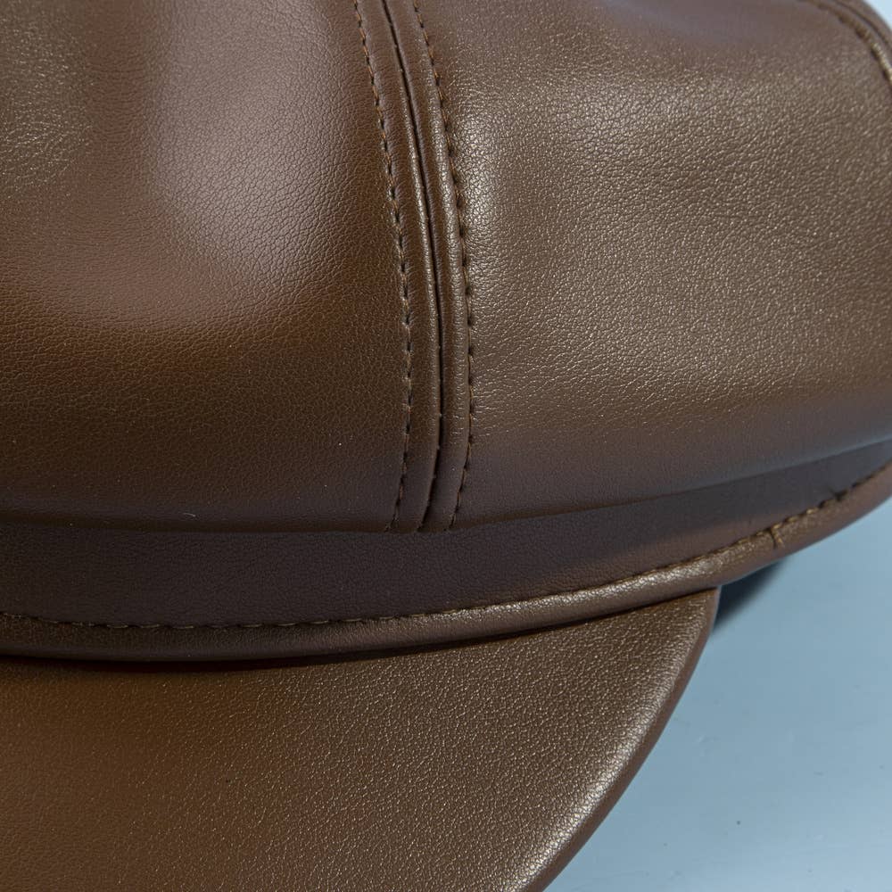 Vegan Leather Newsboy Cabbie Hat