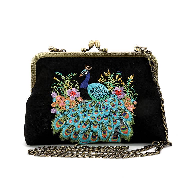 Peacock Embroidered Kisslock Bag
