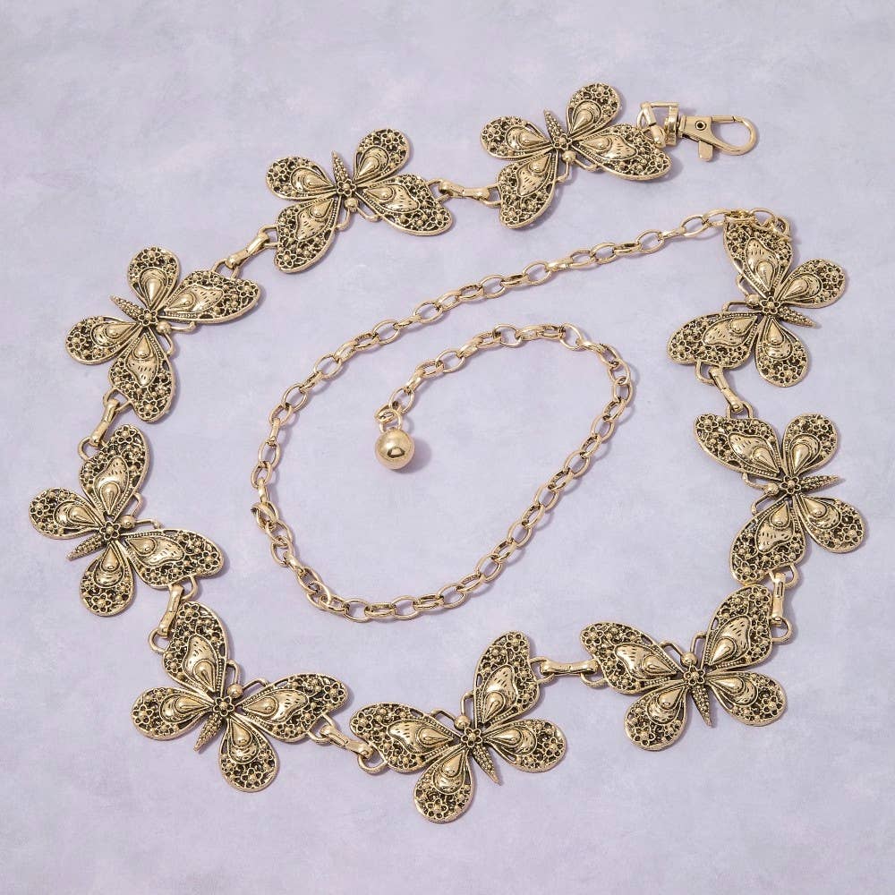 Antique Filigree Butterfly Chain Belt