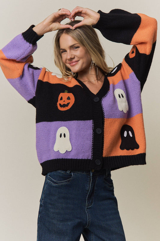 Soft Pumpkin Ghost Festive Cardigan