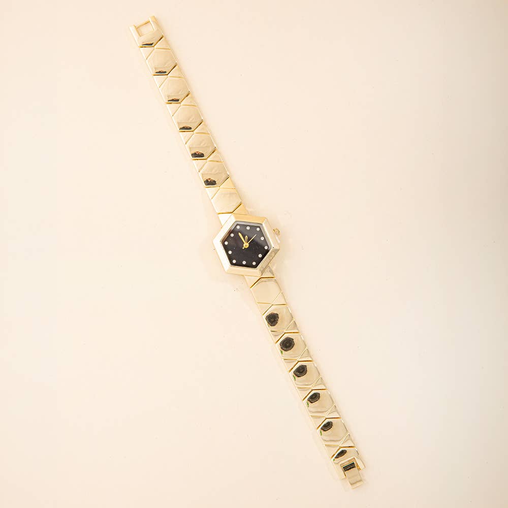 Hexagon Face Chevron Link Bracelet Watch
