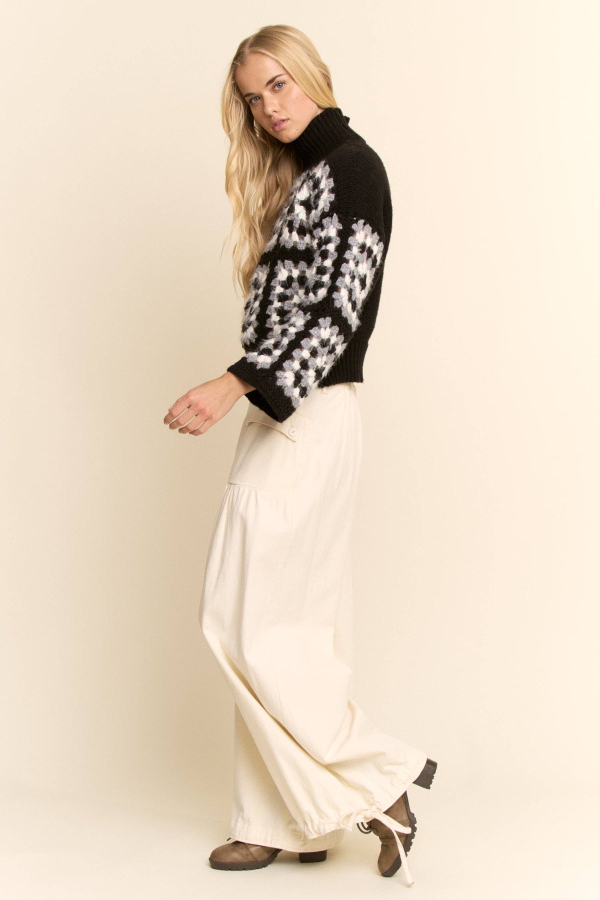 Granny Square Turtleneck Sweater