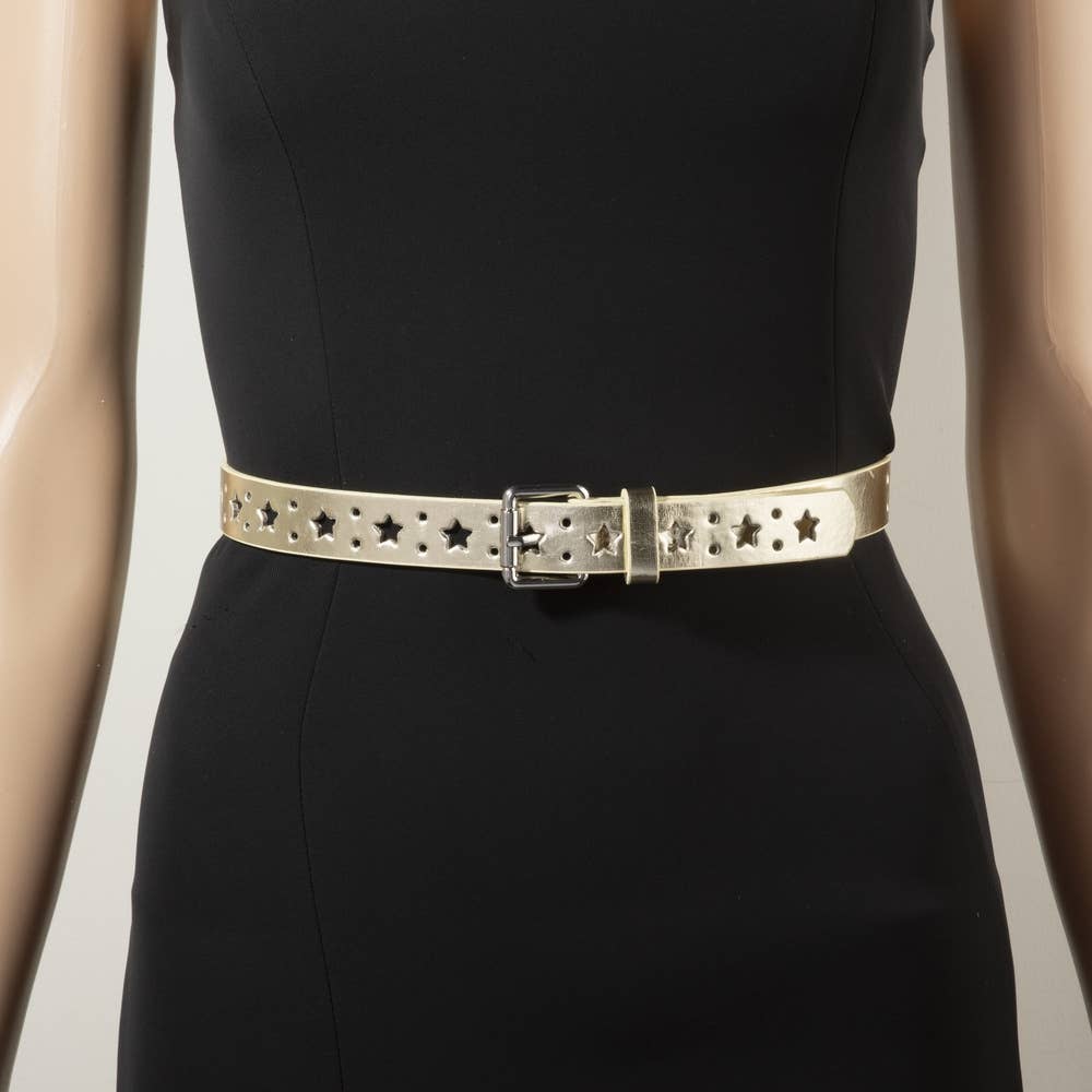 Metallic Star Cutout Leather Belt