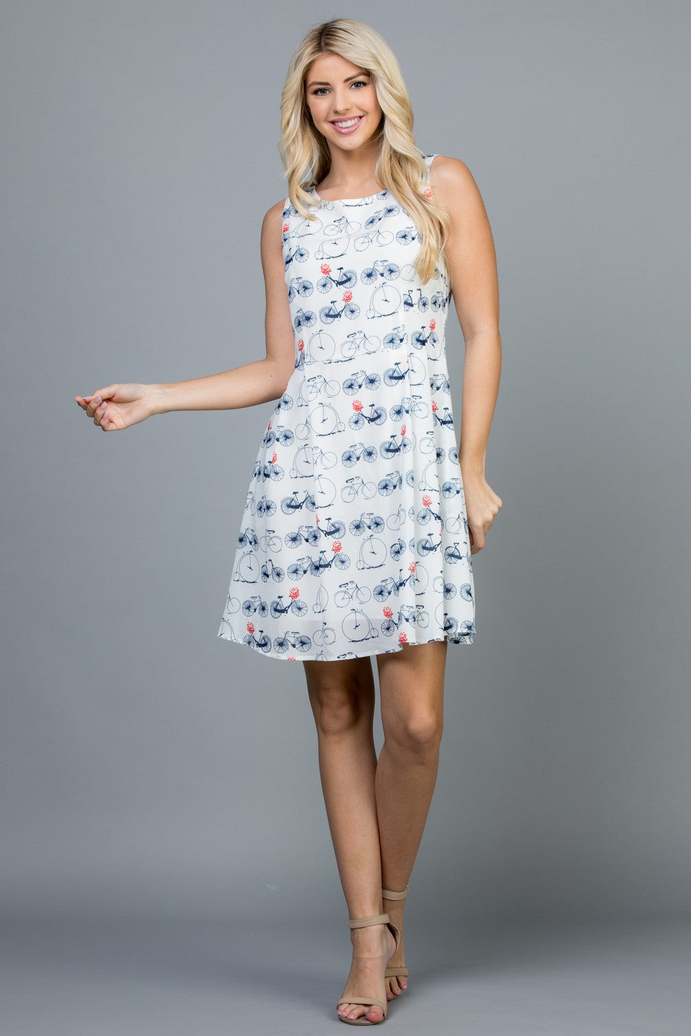 Bicycle Print Dress w/ Pockets