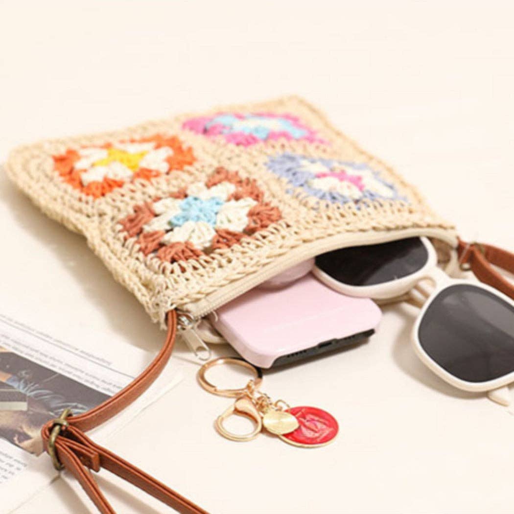 Cosbai - Vintage Square Crochet Flower Crossbody Bag