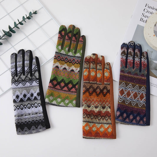 Bohemian Geometric Pattern Cozy Winter Gloves