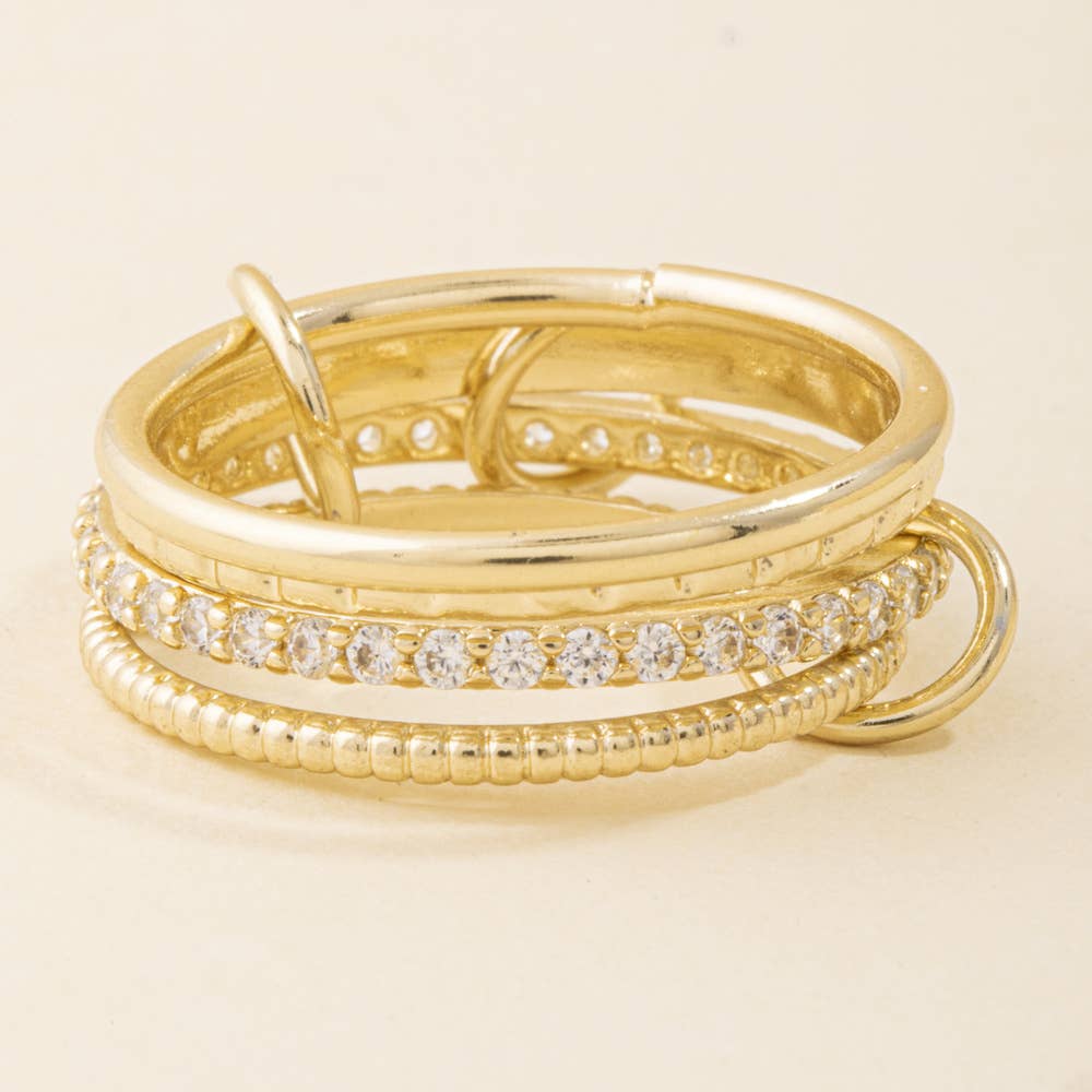 Polished Cz Rope Twist Stackable Ring Set