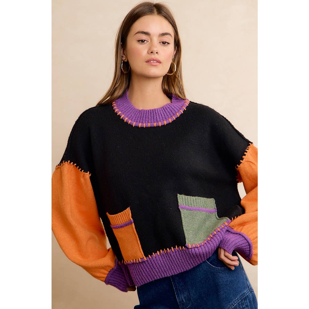 Halloween Stitch Patchwork Sweater