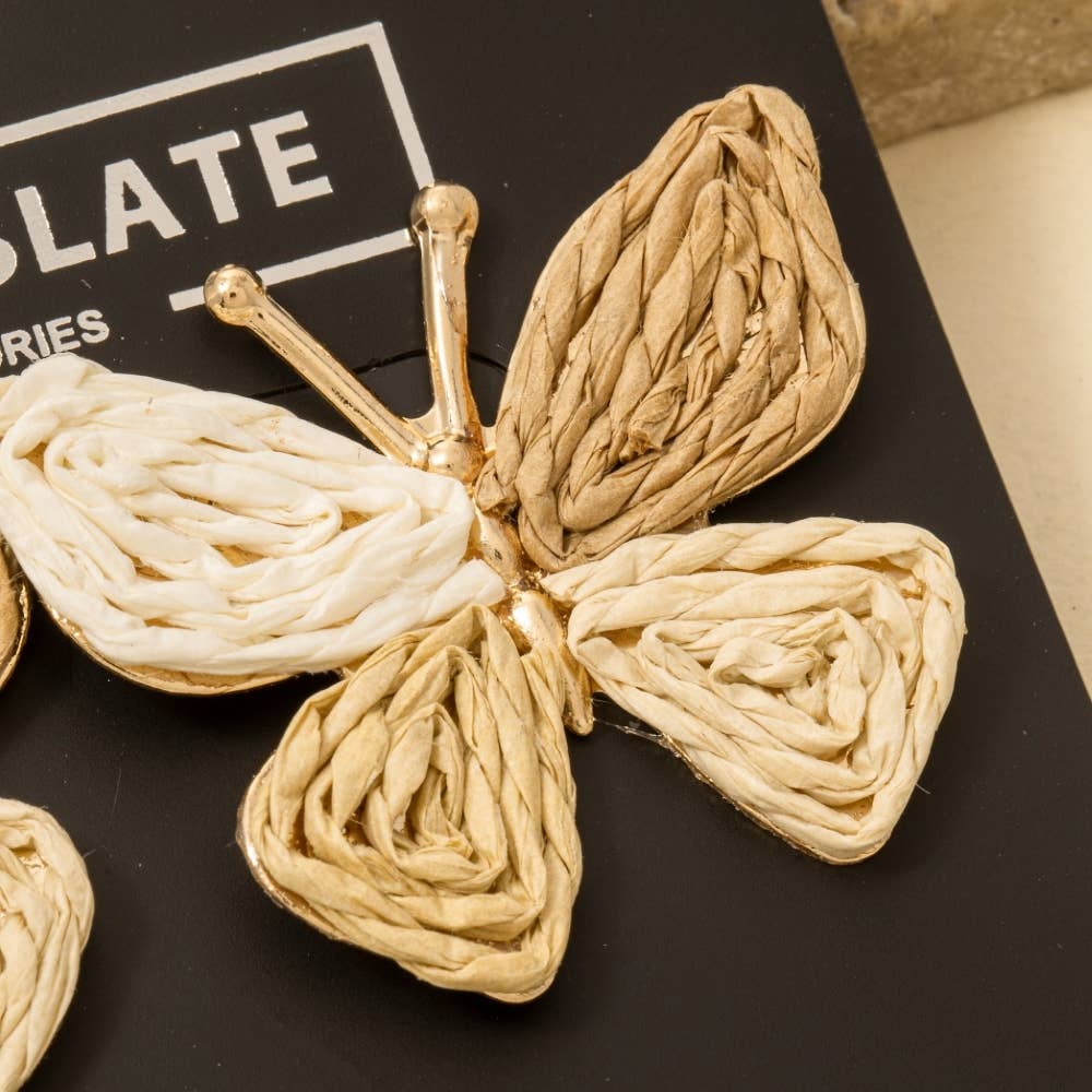 3 Tone Straw Weave Butterfly Earrings