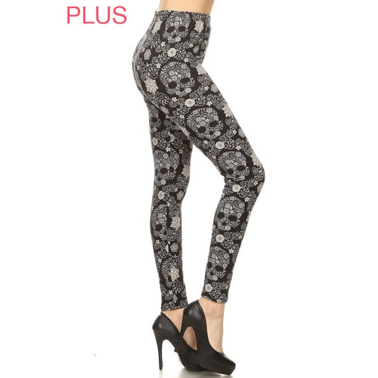 Plus Size Floral Sugar Skull Leggings