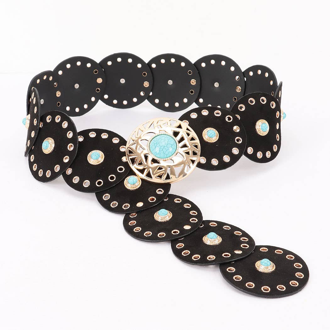 Faux Suede Turq Stone Disc Belt