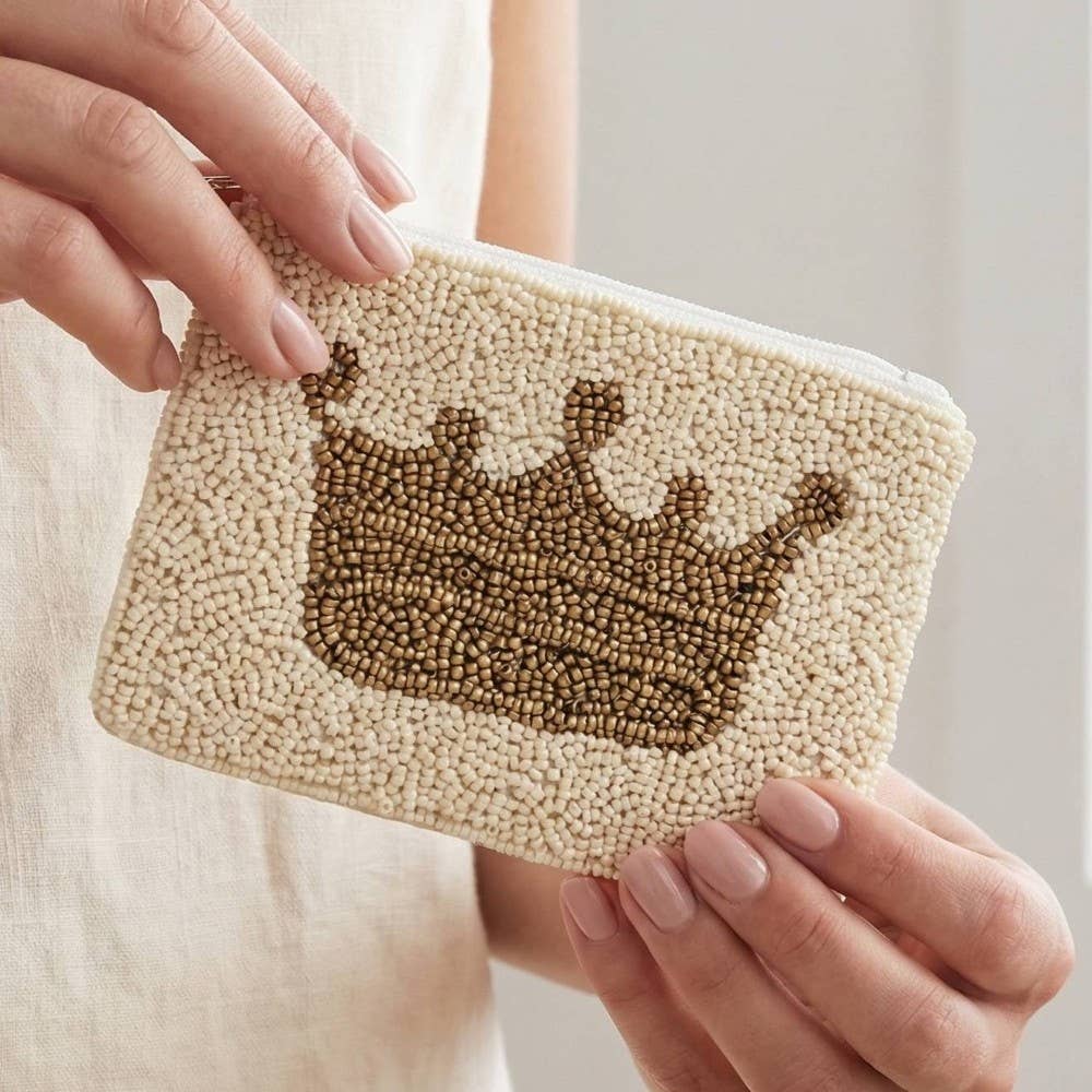 White Beaded Golden Crown Coin Purse