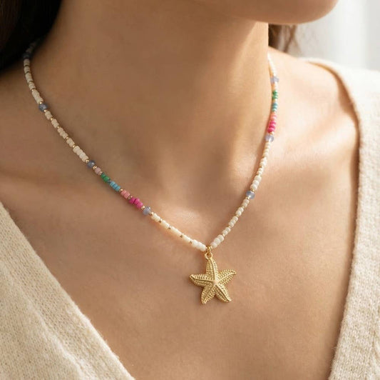 Multi Seed Bead Starfish Necklace