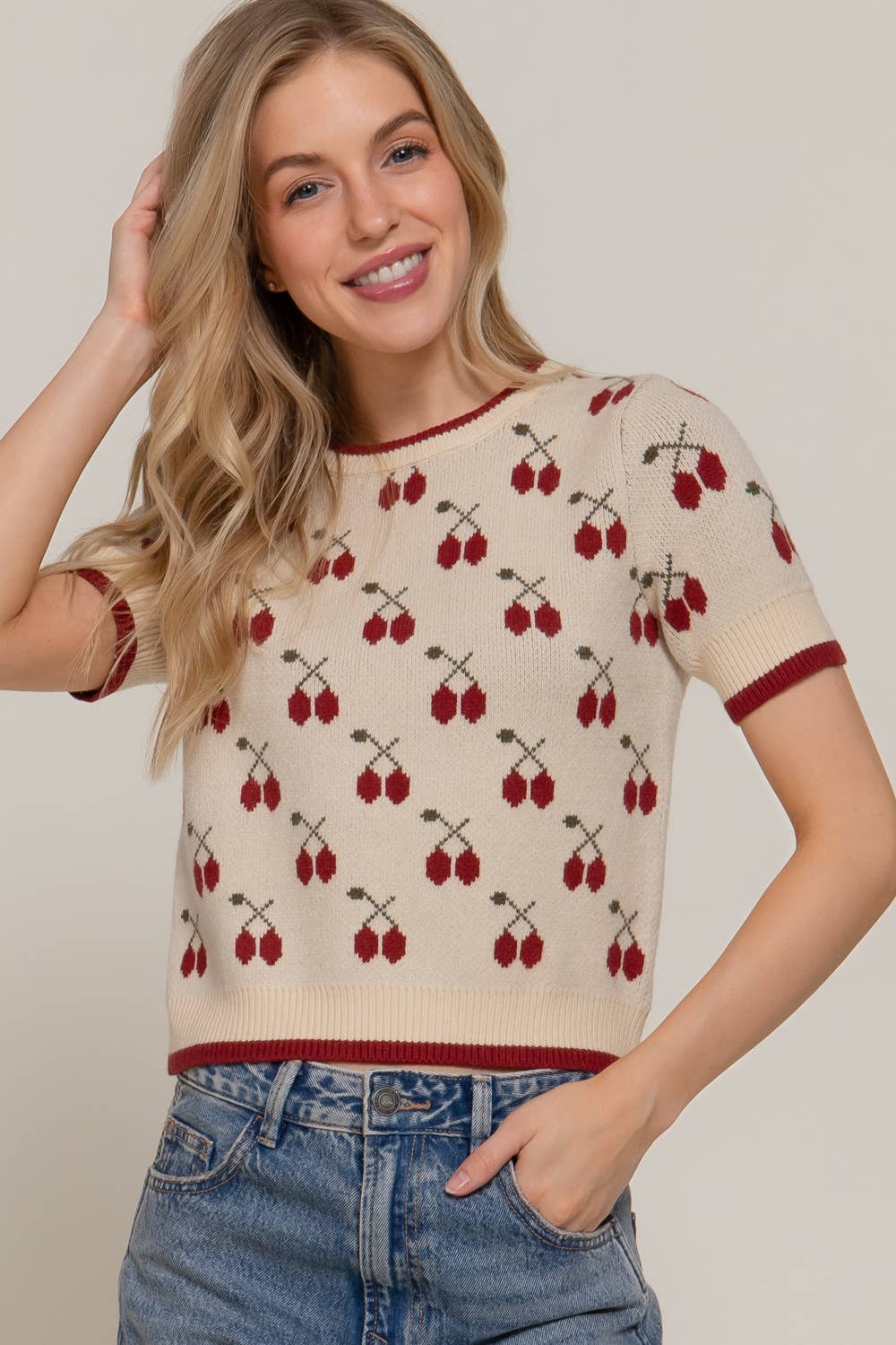 Jacquard Cherry Sweater