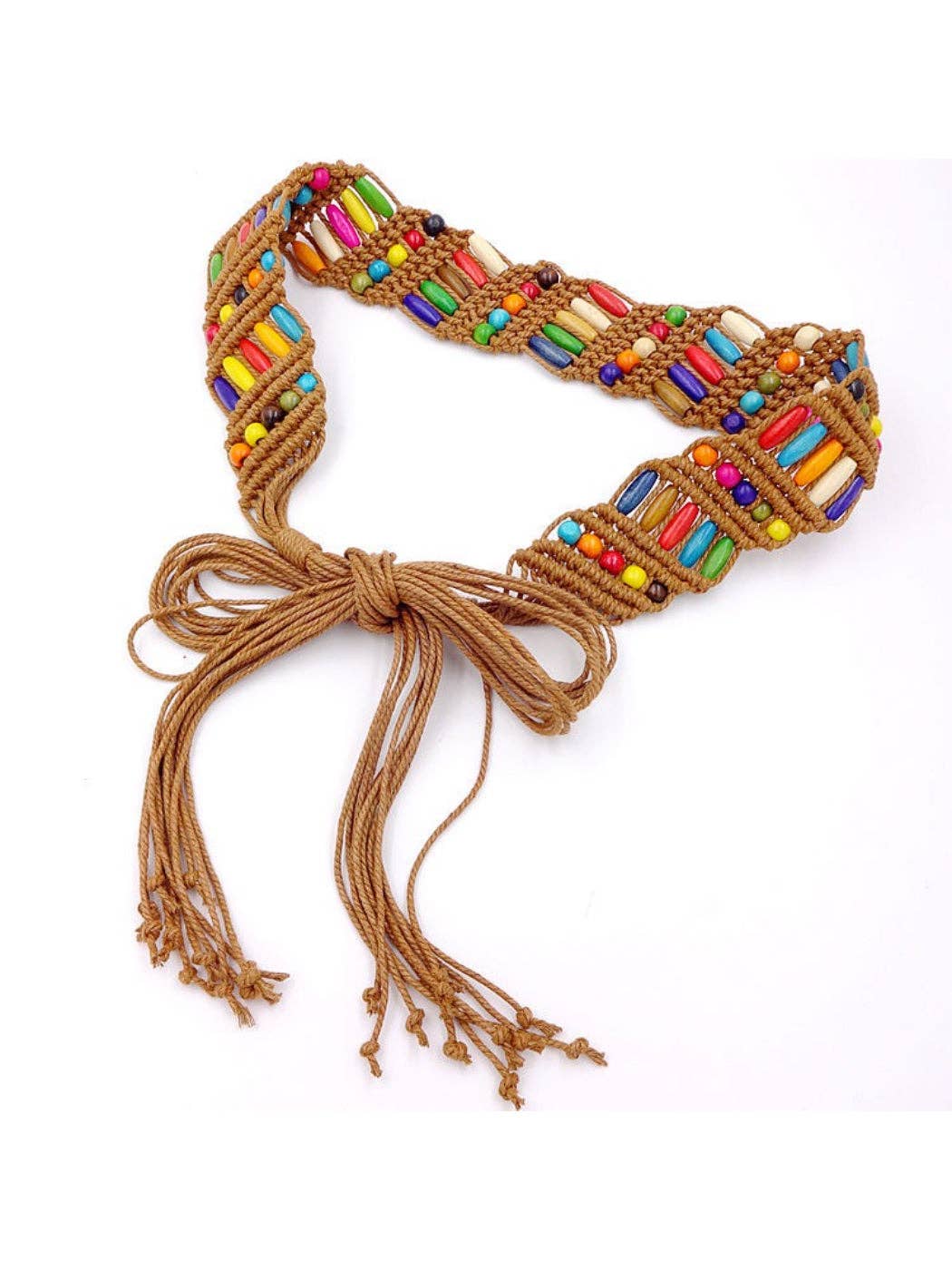Colorful Beaded Woven Tie Waist Belt