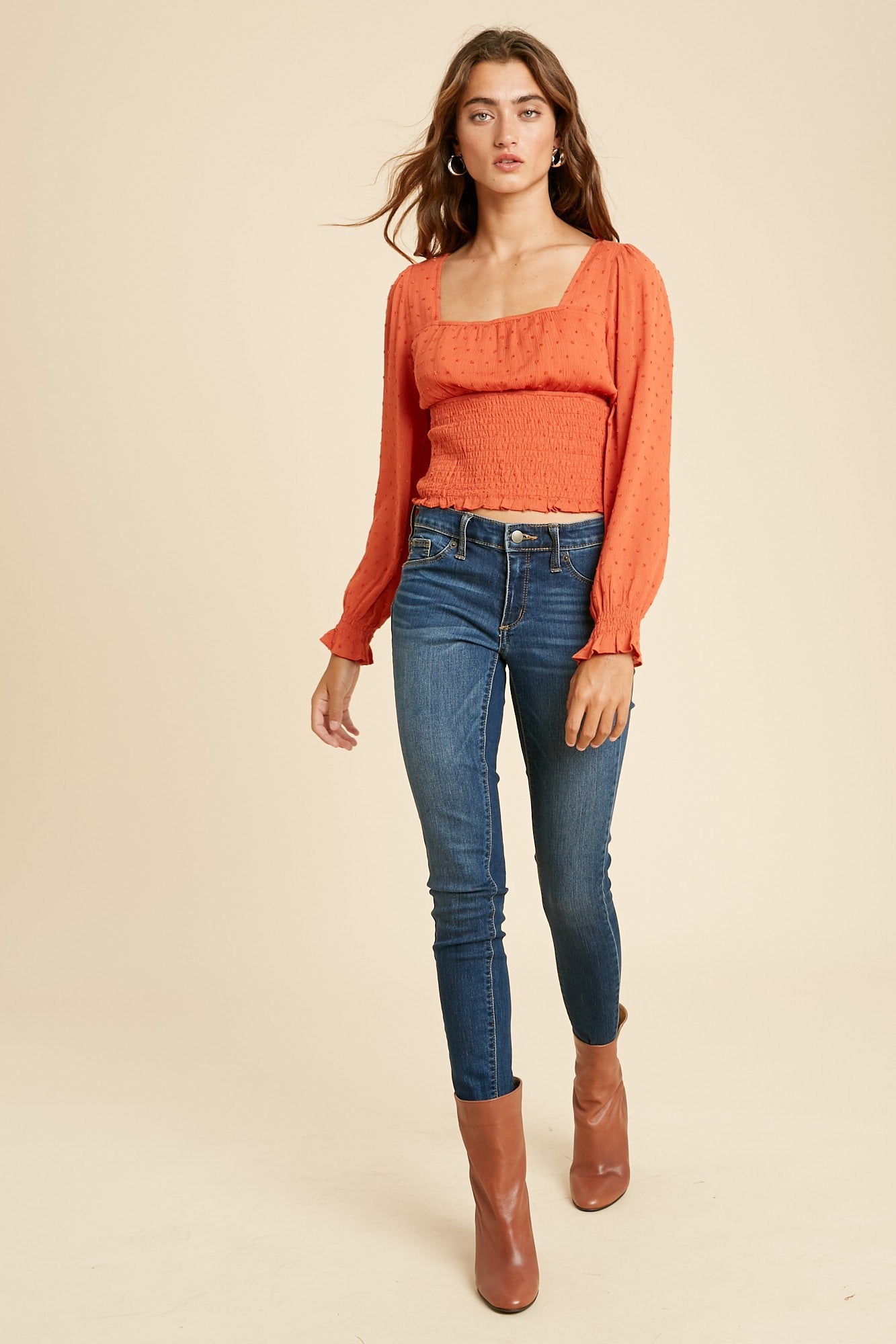 Smocked Square Neck Top