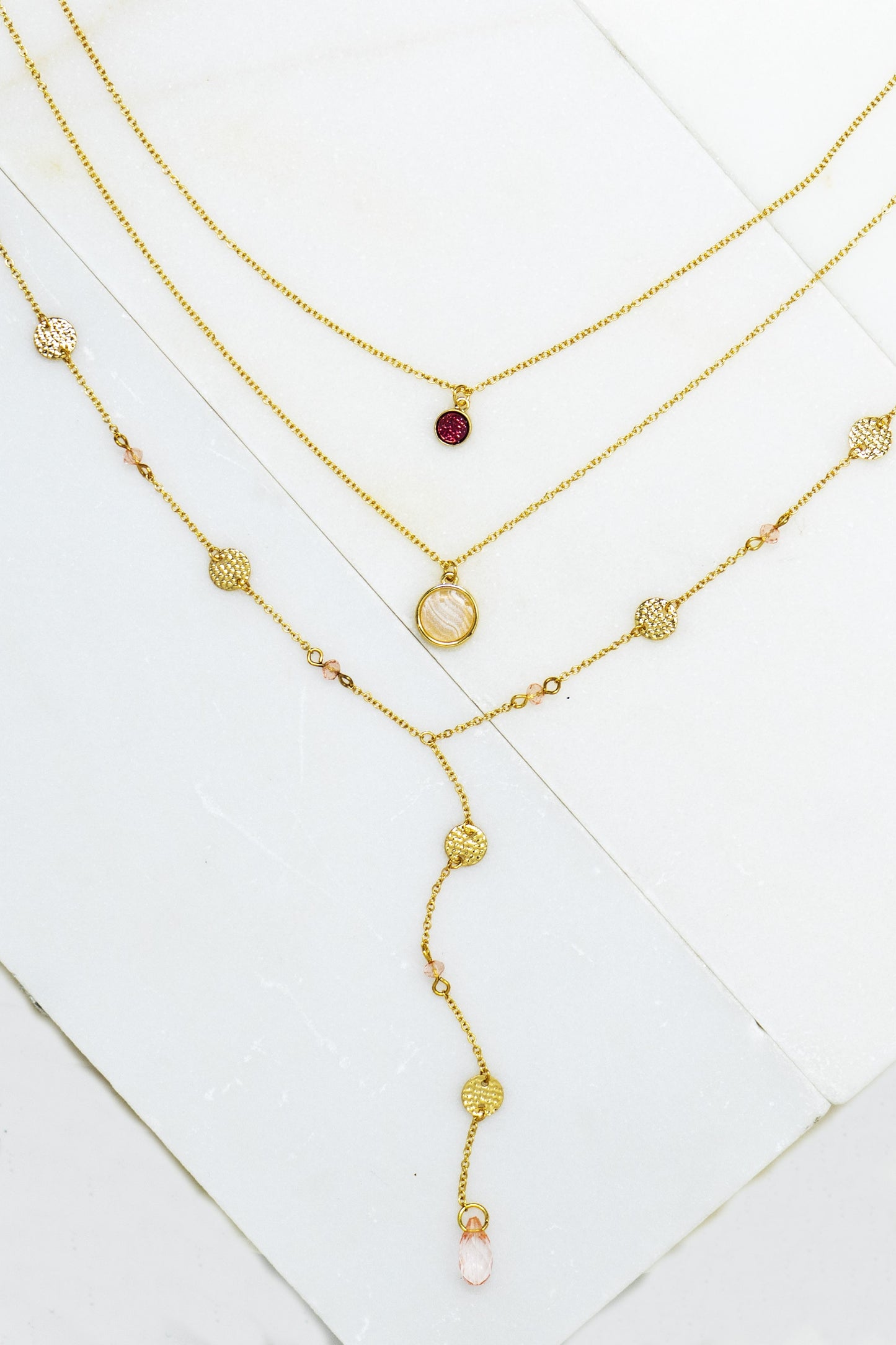 3 Set Necklace w/ Ruby Glitter Bead