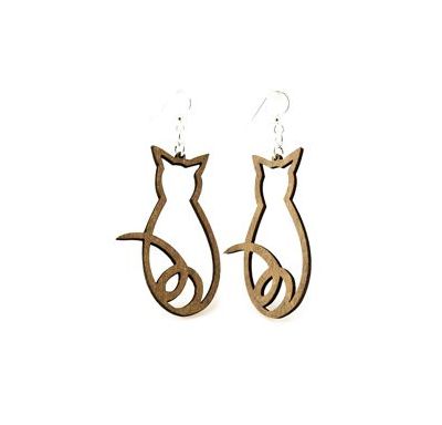 Wooden Cat Outline Earrings