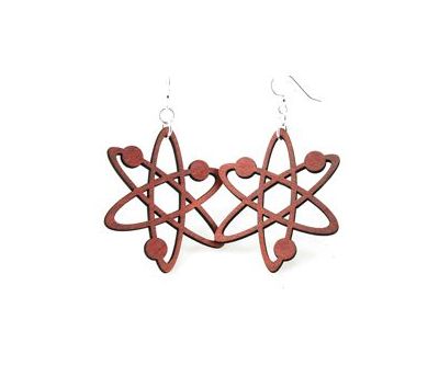 Wooden Red Atom Earrings