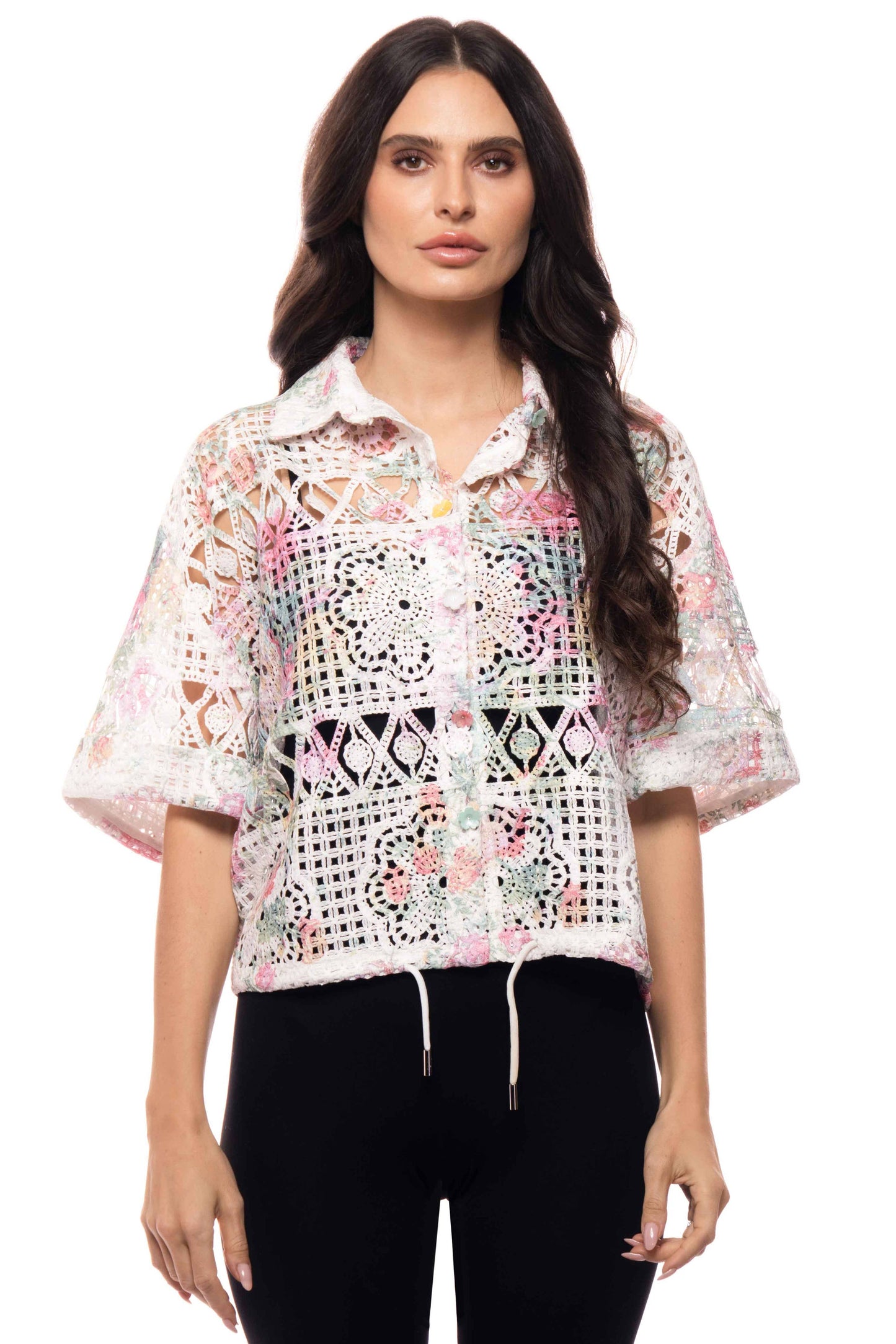 Crochet Lace Button Down Top Jacket