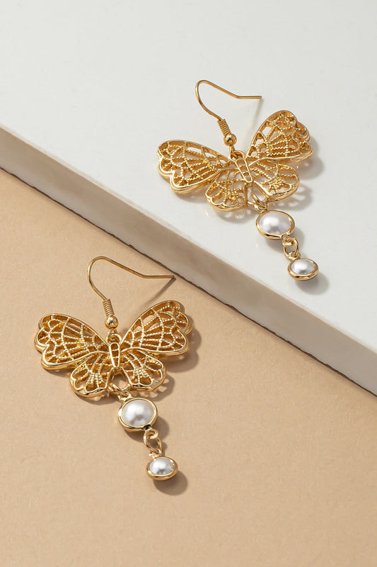 Filigree Butterfly Pearl Drop Earrings