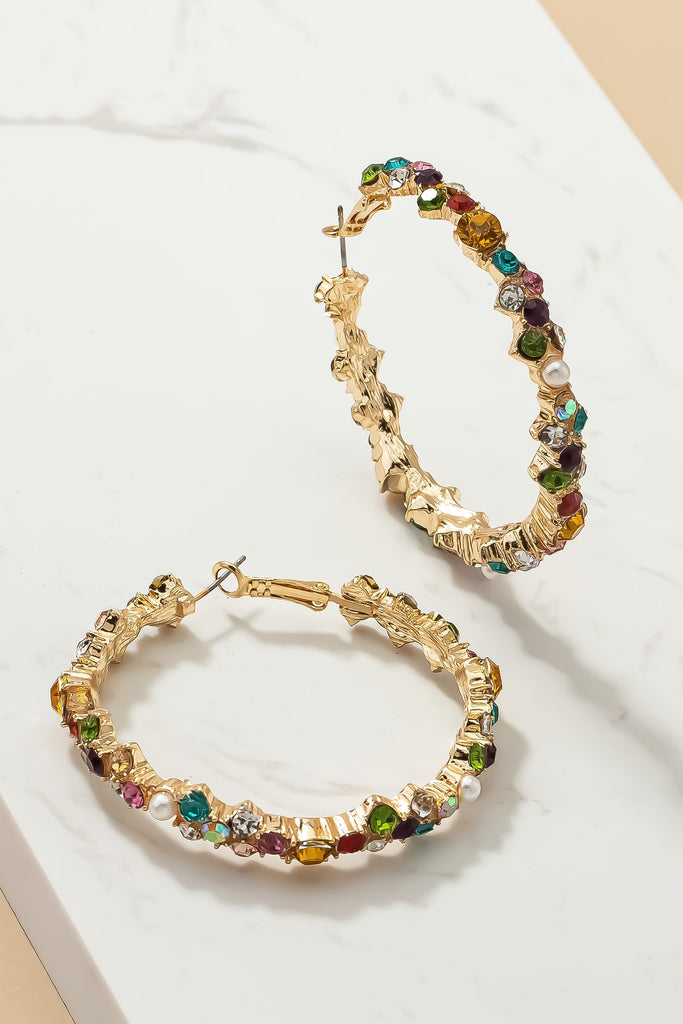 Multi Color Stone & Pearl Hoops