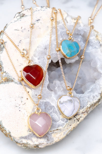 Heart Natural Stone Pendant Necklace