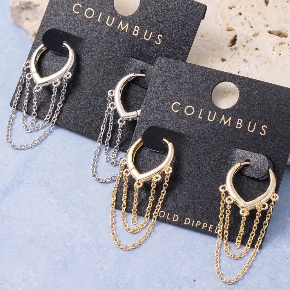 Gold Dipped Chain Fringe Pointed Huggie Earrings