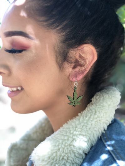 Wooden Hemp Leaf Earrings