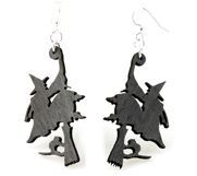 Wooden Witch On Broomstick Earrings