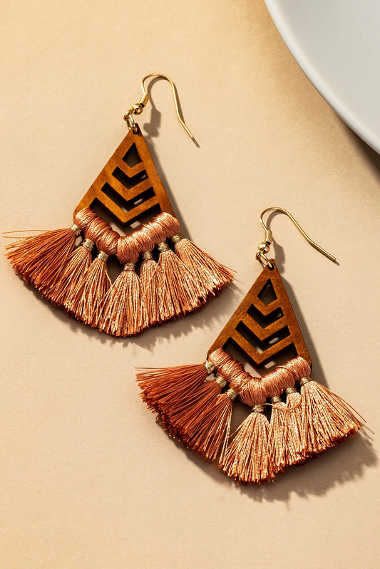 Chevron Wooden Tassel Earrings
