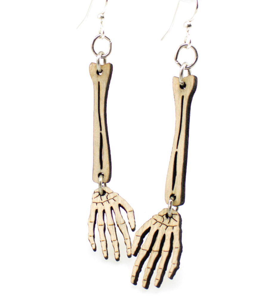 Wooden Skeleton Hand Earrings