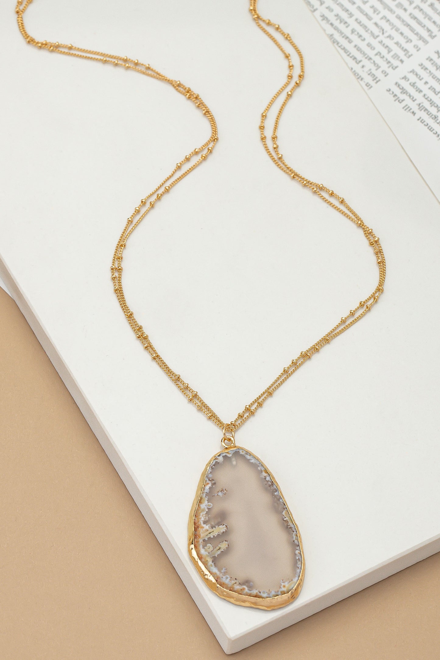 Agate Stone Double Chain Necklace