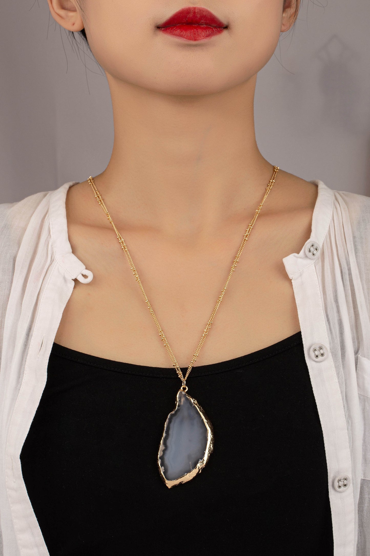 Agate Stone Double Chain Necklace
