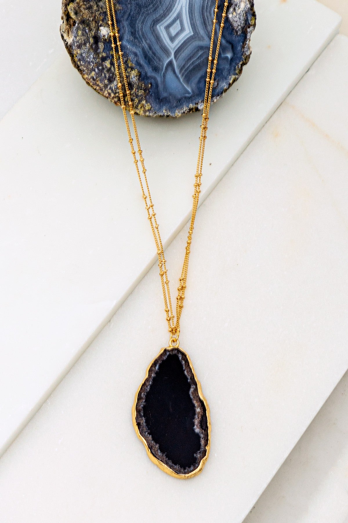 Agate Stone Double Chain Necklace