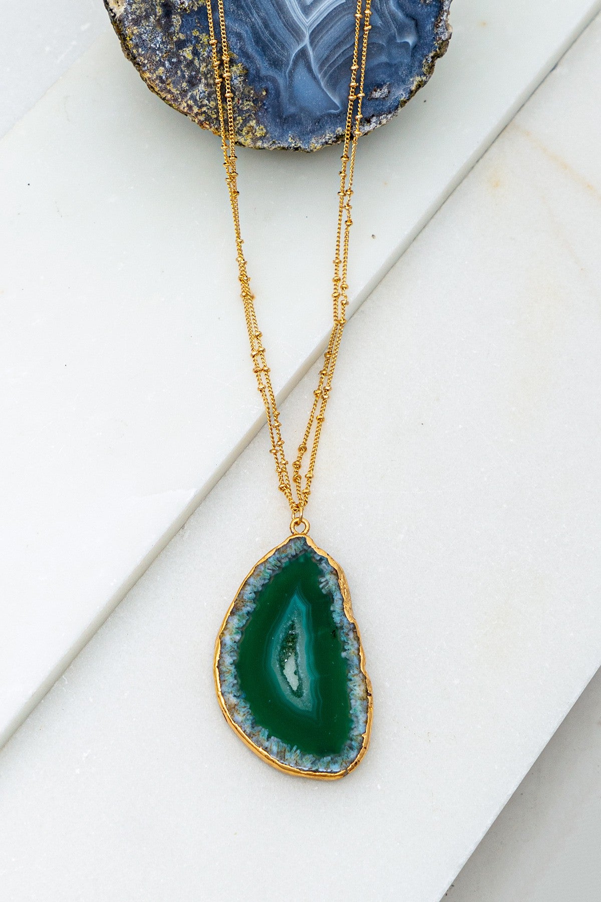 Agate Stone Double Chain Necklace
