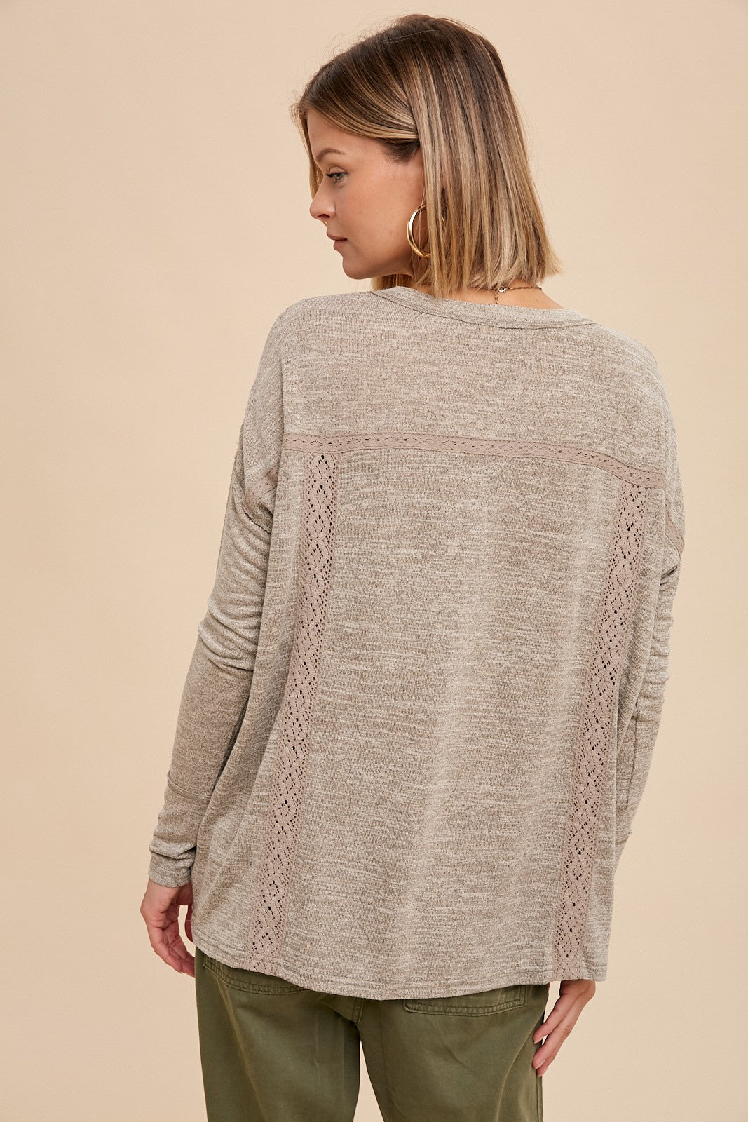 Hacci Knit Lace Henley Top
